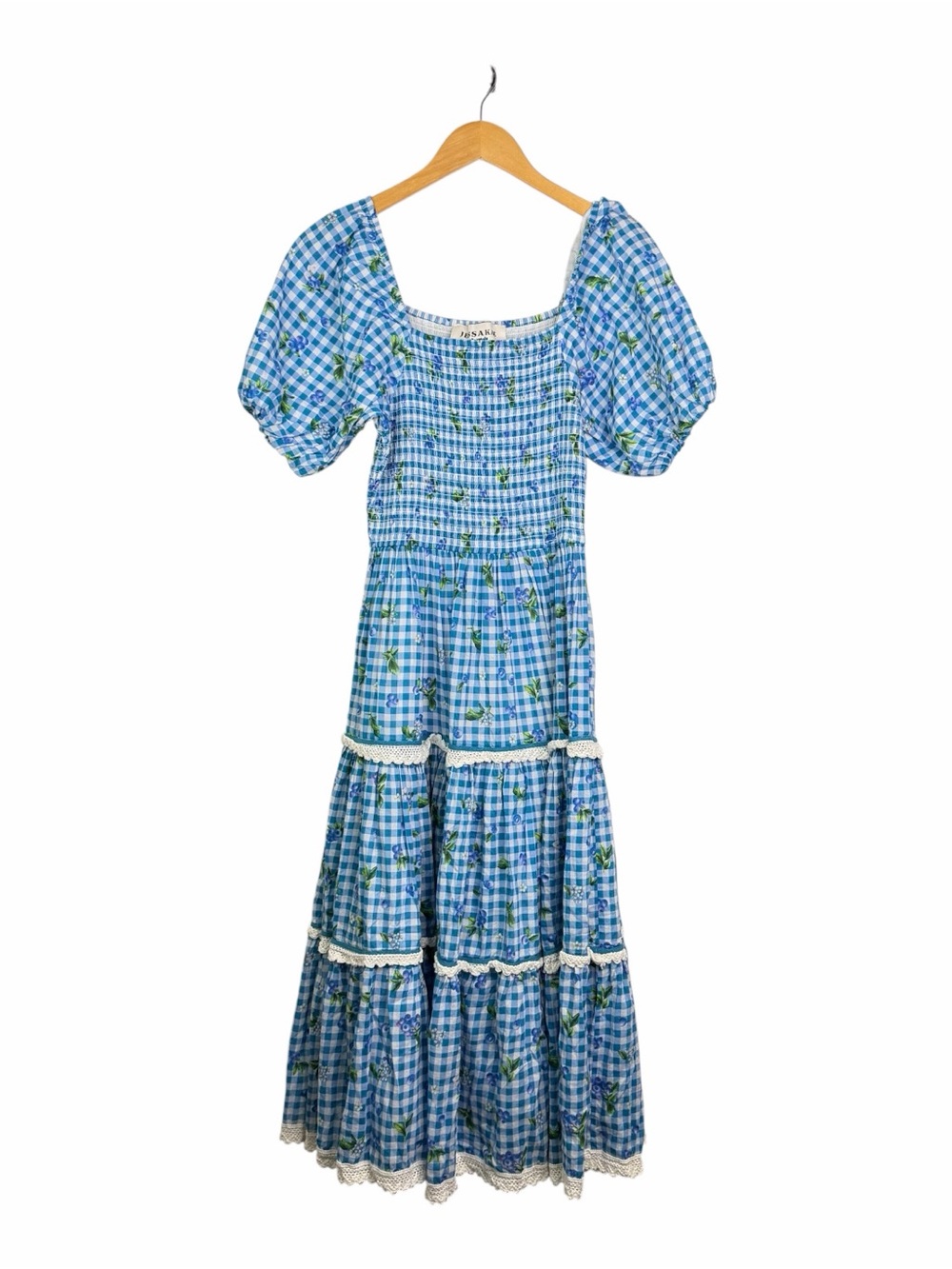 Jessakae Blueberry Muffin Gingham Plaid Cottagecore Smocked Midi Dress Sz S